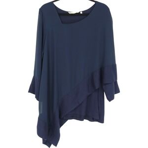 Soft Surroundings Adler Cape Style Tunic Top Size L Navy Blue Chiffon Asymmetric